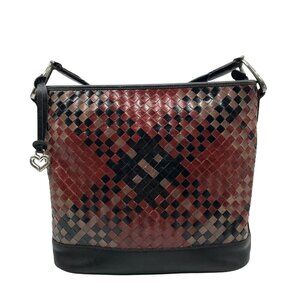 Brighton  Patent Leather Vintage Black And Brown Woven Shoulder Bag